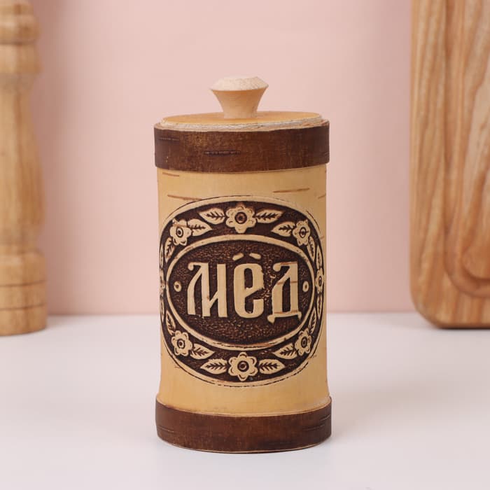 Туес «Мёд», 6×6×15 см, береста