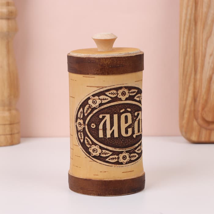 Туес «Мёд», 6×6×15 см, береста