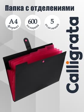 Папка А4, 5 отделений, Calligrata, 600 мкм, на кнопке, черная, матовая