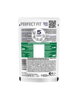Влажный корм для стерилизованных кошек Perfect Fit, 75 г, лосось в соусе, пауч