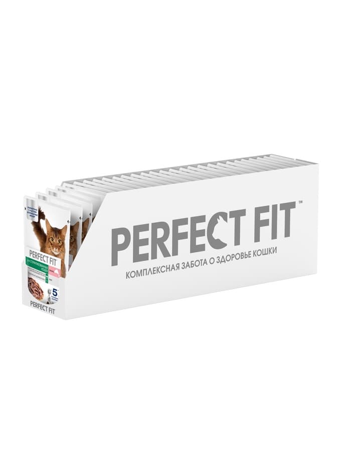 Влажный корм для стерилизованных кошек Perfect Fit, 75 г, лосось в соусе, пауч