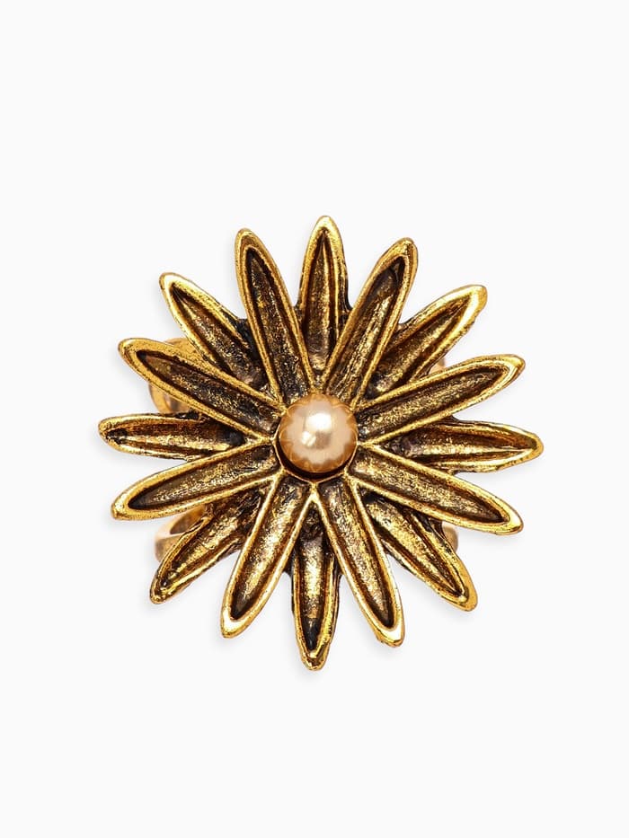 Кольцо для платка «Цветок Астра», белое в чернёном золоте