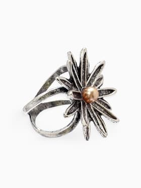 Кольцо для платка «Цветок Астра», белое в чернёном серебре