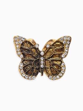 Кольцо для платка «Бабочка», белое в чернёном золоте