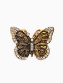 Кольцо для платка «Бабочка», белое в чернёном золоте