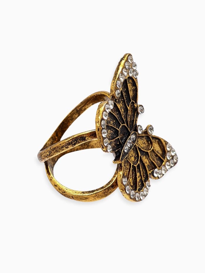 Кольцо для платка «Бабочка», белое в чернёном золоте