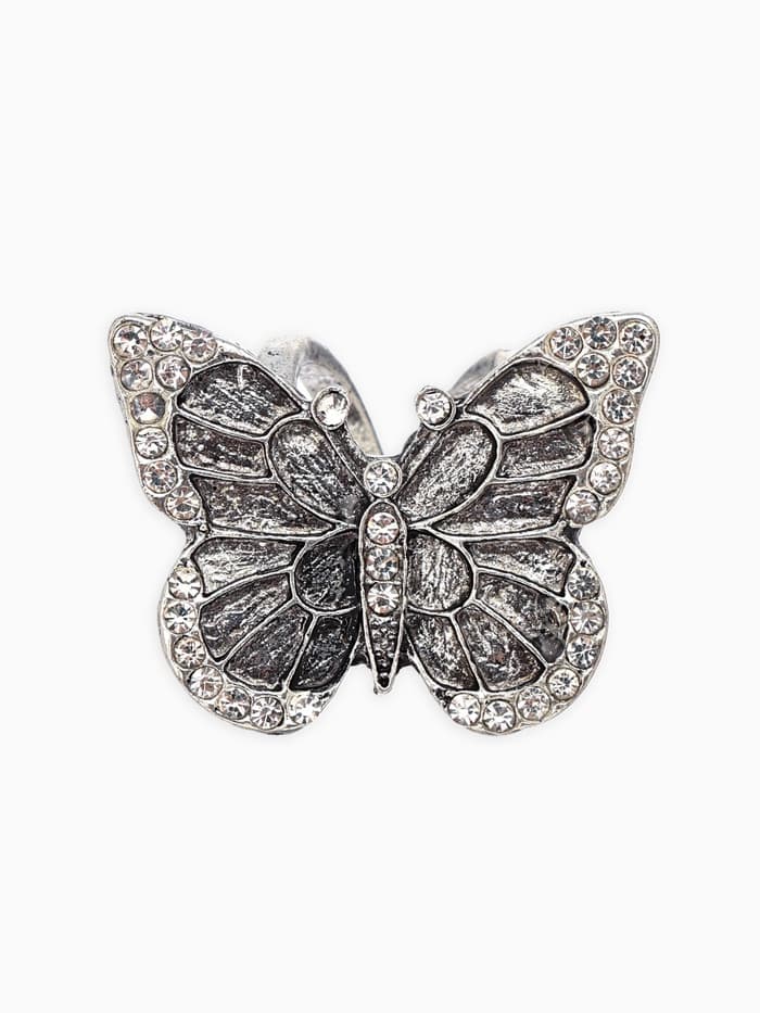 Кольцо для платка «Бабочка», белое в чернёном серебре