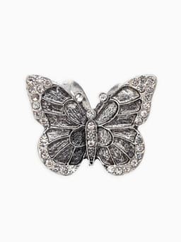 Кольцо для платка «Бабочка», белое в чернёном серебре