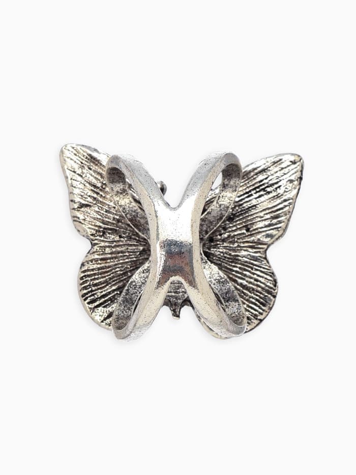 Кольцо для платка «Бабочка», белое в чернёном серебре