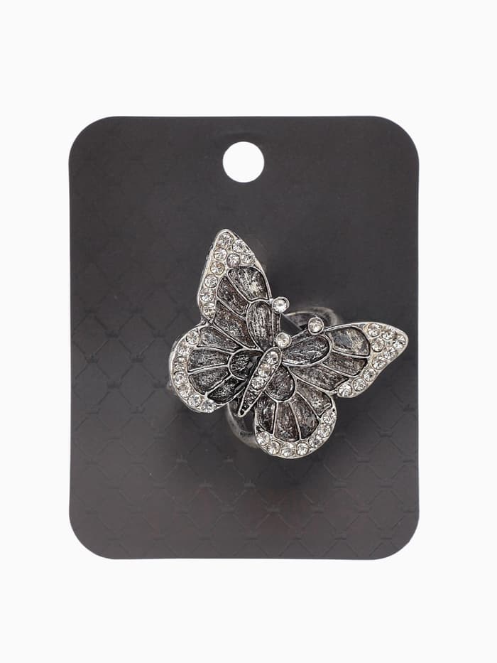 Кольцо для платка «Бабочка», белое в чернёном серебре