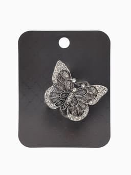 Кольцо для платка «Бабочка», белое в чернёном серебре