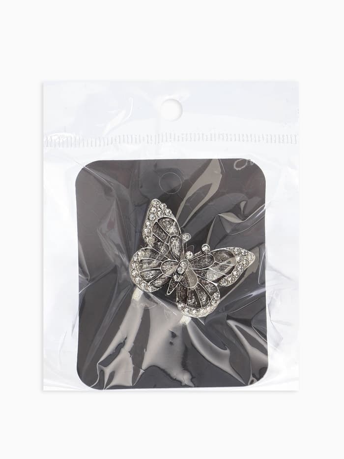Кольцо для платка «Бабочка», белое в чернёном серебре