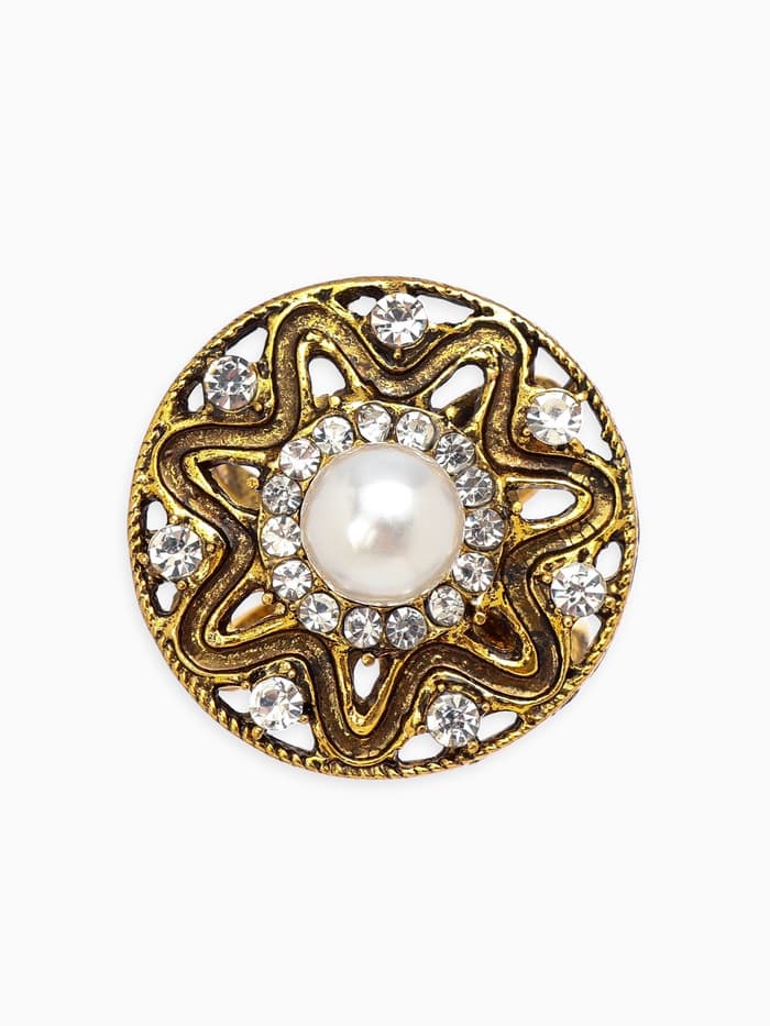 Кольцо для платка «Цветок в круге», белое в чернёном золоте