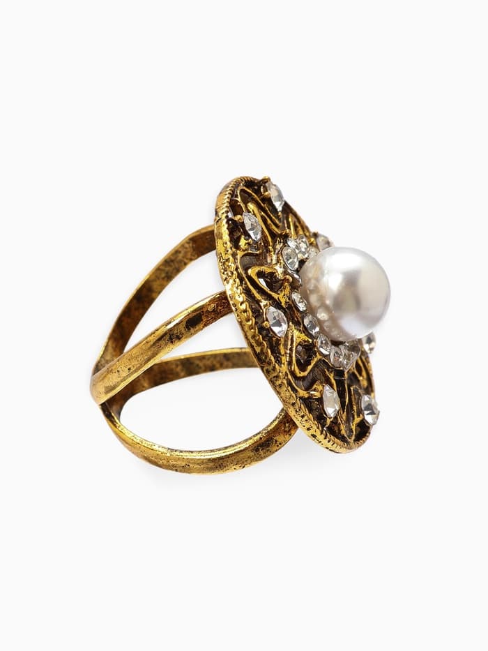 Кольцо для платка «Цветок в круге», белое в чернёном золоте