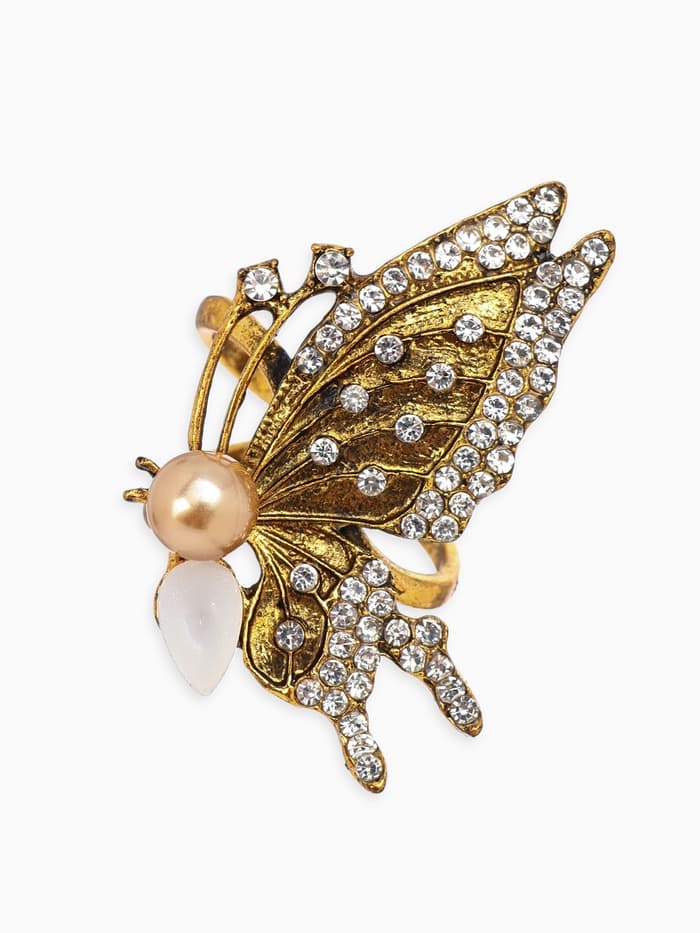 Кольцо для платка «Бабочка профиль», белое в чернёном золоте