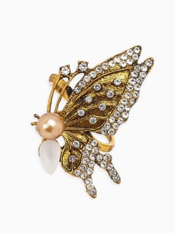 Кольцо для платка «Бабочка профиль», белое в чернёном золоте