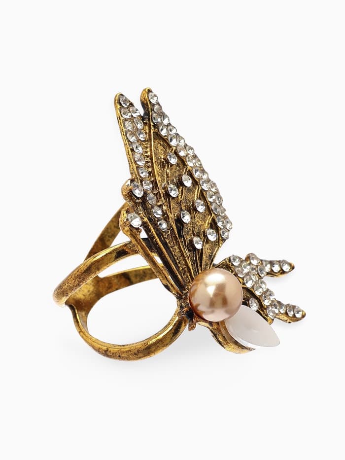 Кольцо для платка «Бабочка профиль», белое в чернёном золоте