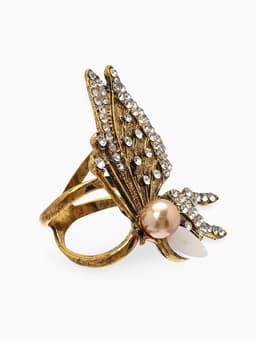 Кольцо для платка «Бабочка профиль», белое в чернёном золоте