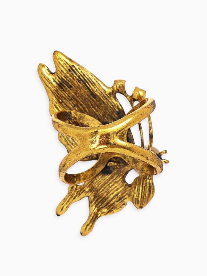 Кольцо для платка «Бабочка профиль», белое в чернёном золоте