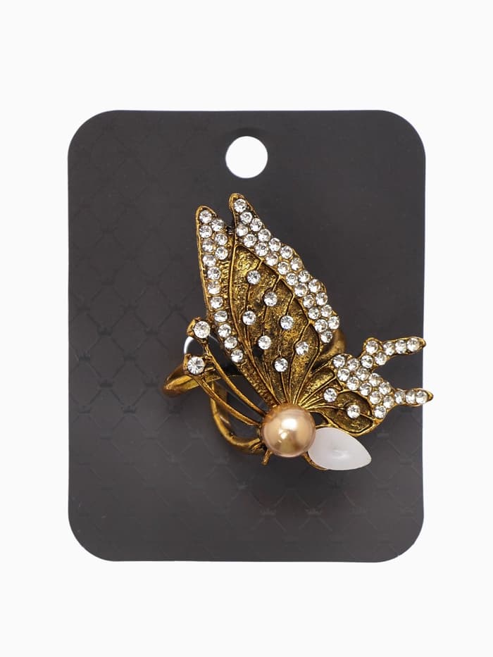 Кольцо для платка «Бабочка профиль», белое в чернёном золоте