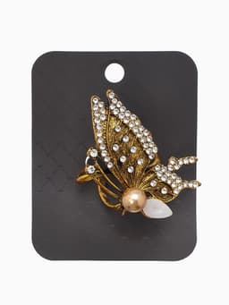 Кольцо для платка «Бабочка профиль», белое в чернёном золоте