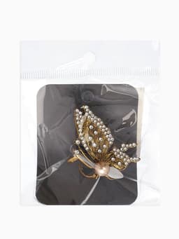 Кольцо для платка «Бабочка профиль», белое в чернёном золоте