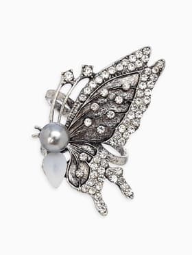 Кольцо для платка «Бабочка профиль», белое в чернёном серебре