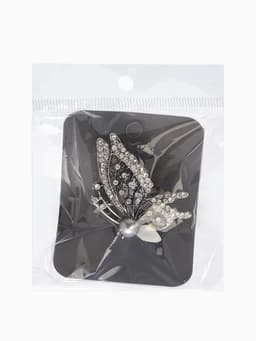 Кольцо для платка «Бабочка профиль», белое в чернёном серебре