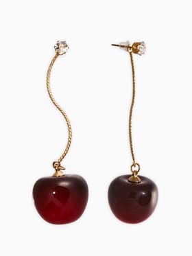 Серьги «Черешня», бордовые в золоте