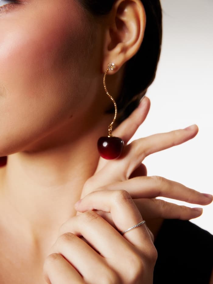 Серьги «Черешня», бордовые в золоте