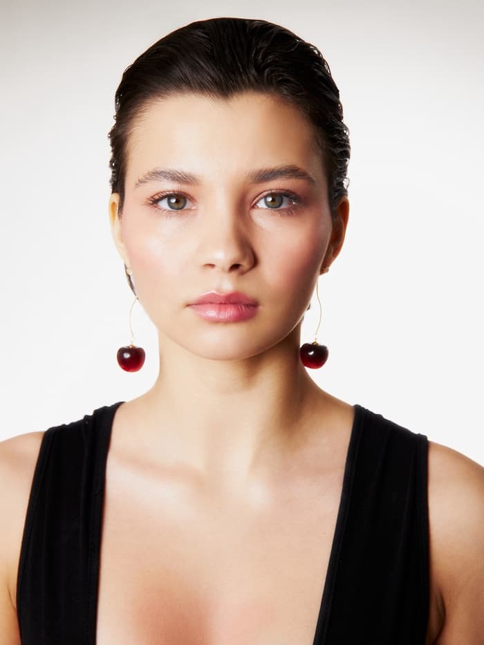 Серьги «Черешня», бордовые в золоте