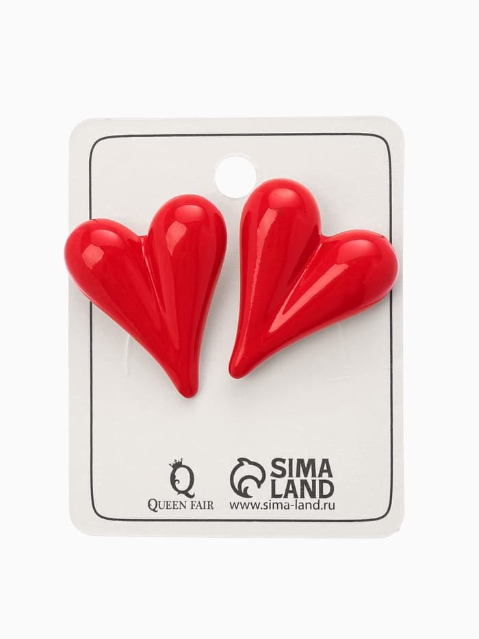 Серьги «Вытянутые сердечки», красные в золоте