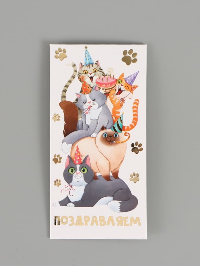 Конверт для денег «Поздравляю», коты, тиснение, 16.5×8 см