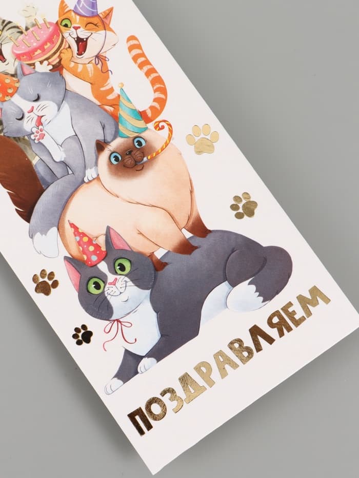 Конверт для денег «Поздравляю», коты, тиснение, 16.5×8 см