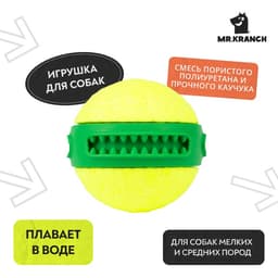 Мяч для собак Mr.Kranch «Зубастик», диаметр 6 см, жёлтый, зелёный