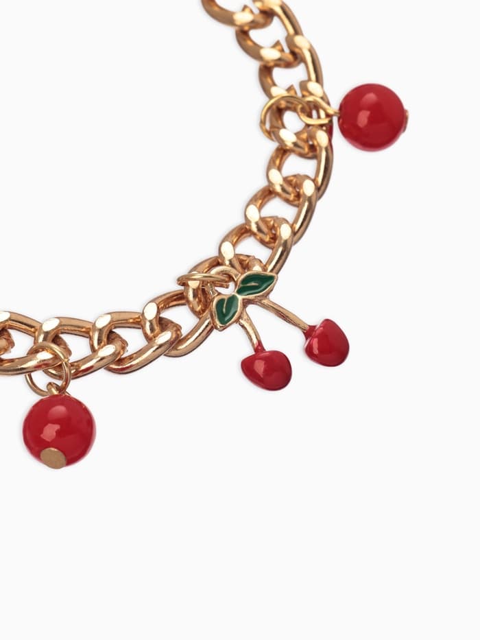 Браслет цепочка с подвесками «Вишневый рай. Маленькая вишня», L=17 см, красный в золоте