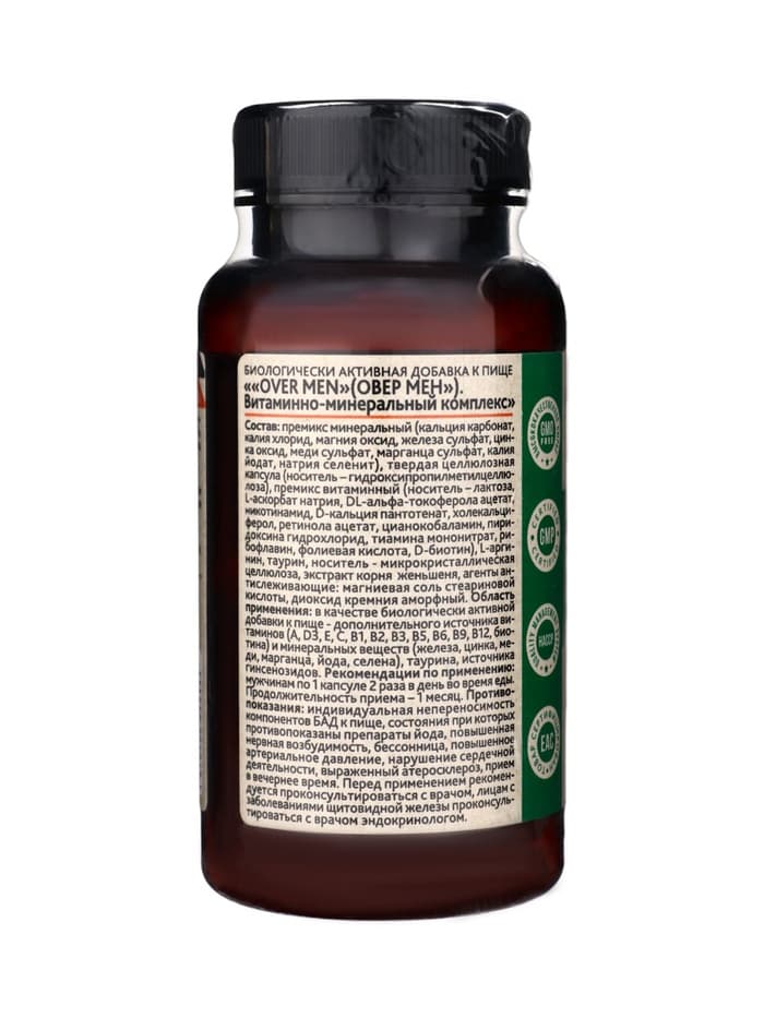 Мужской комплекс OVER MEN OVERvit, витамины и минералы, 60 капсул