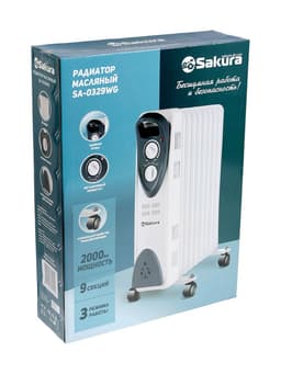 Обогреватель масляный Sakura SA-0329WG, 2000 Вт, до 20 м², 9 секций, механический, 3 режима