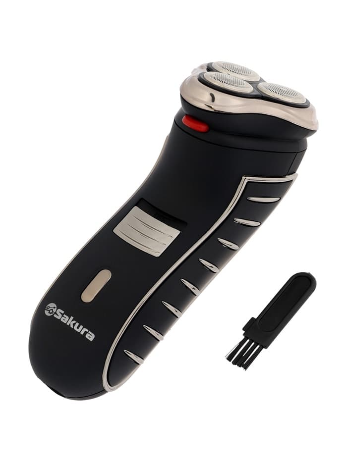 Электробритва Sakura SA-5414BK, АКБ, сеточная, 3 плавающие головки, триммер, чёрная