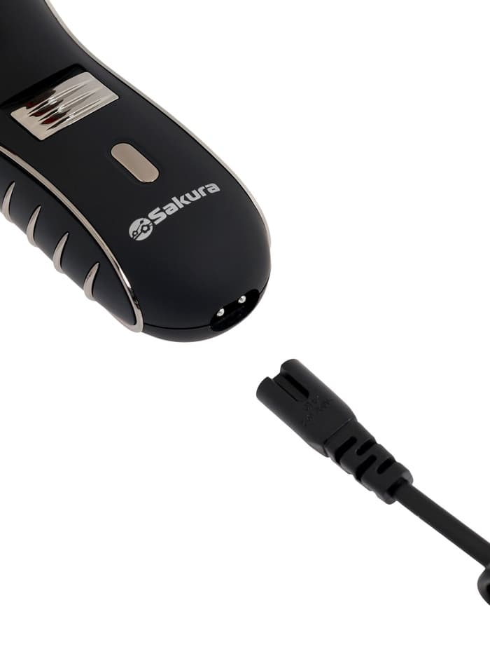 Электробритва Sakura SA-5414BK, АКБ, сеточная, 3 плавающие головки, триммер, чёрная