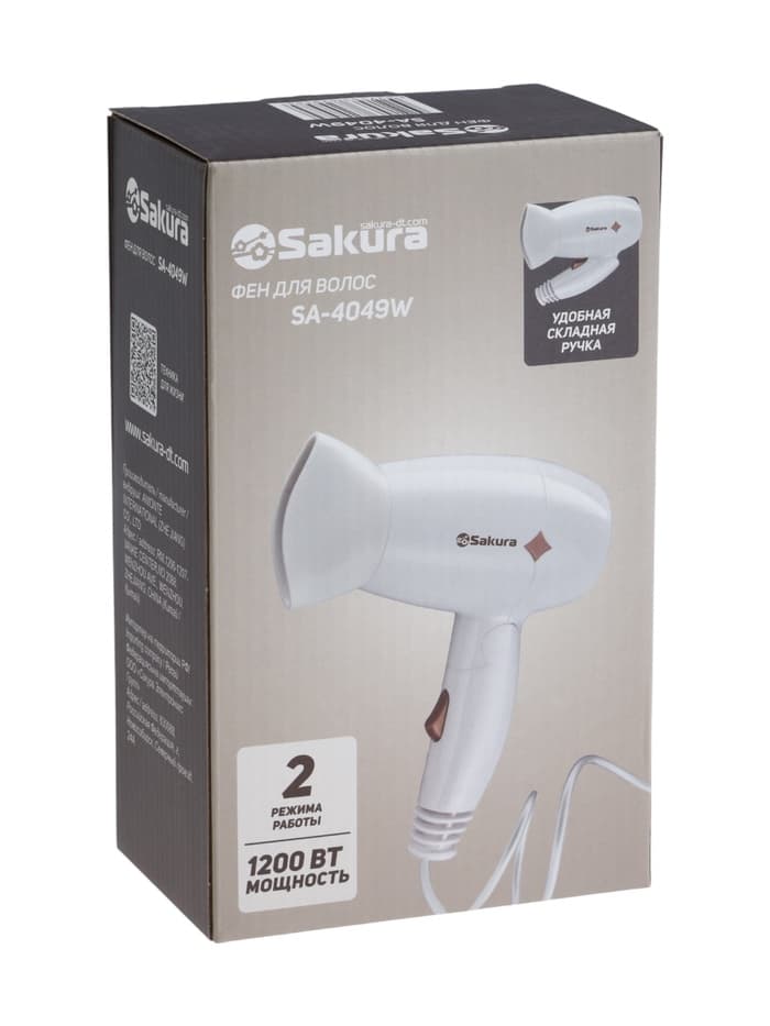 Фен Sakura SA-4049W, 1200 Вт, 2 температурных режима, 2 скорости, белый