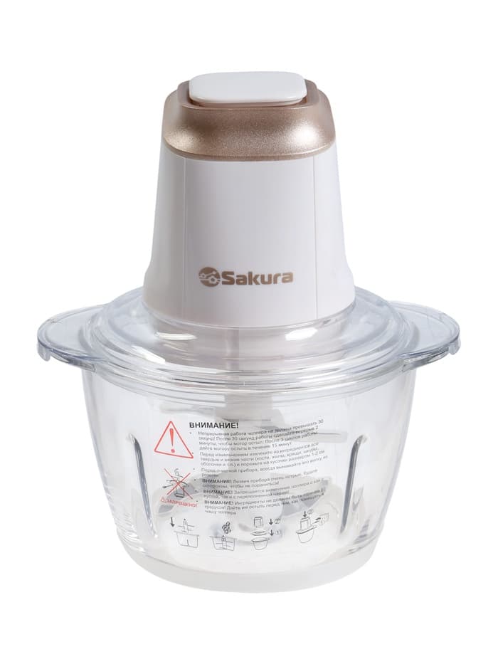 Измельчитель Sakura SA-6261W, 1.2 л, 500 Вт, стекло, 4 ножа, белый