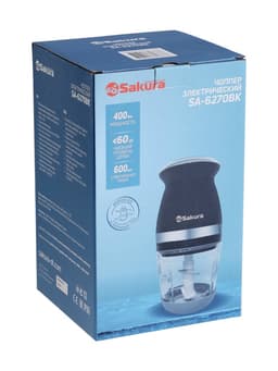 Измельчитель Sakura SA-6270BK, 0.6 л, 400 Вт, стекло, 2 ножа, чёрный