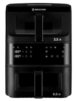 Аэрогриль BRAYER 2048BR, 2500 Вт, 2 чаши, 10 программ, 200°С, LED-дисплей, таймер, решётка