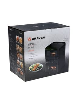 Аэрогриль BRAYER 2048BR, 2500 Вт, 2 чаши, 10 программ, 200°С, LED-дисплей, таймер, решётка