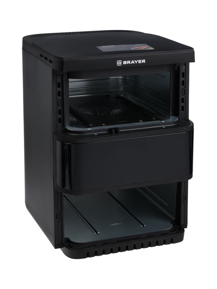 Аэрогриль BRAYER 2048BR, 2500 Вт, 2 чаши, 10 программ, 200°С, LED-дисплей, таймер, решётка