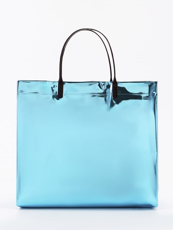 Пакет подарочный ПВХ, голография, голубой, пластиковая ручка, 26×22.5×10 см