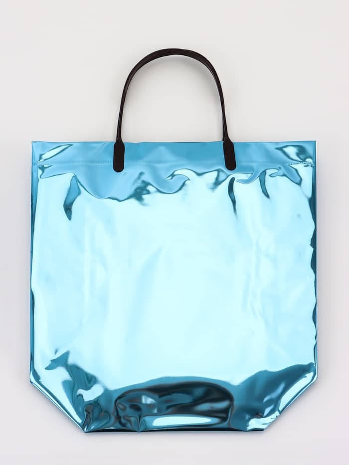 Пакет подарочный ПВХ, голография, голубой, пластиковая ручка, 26×22.5×10 см