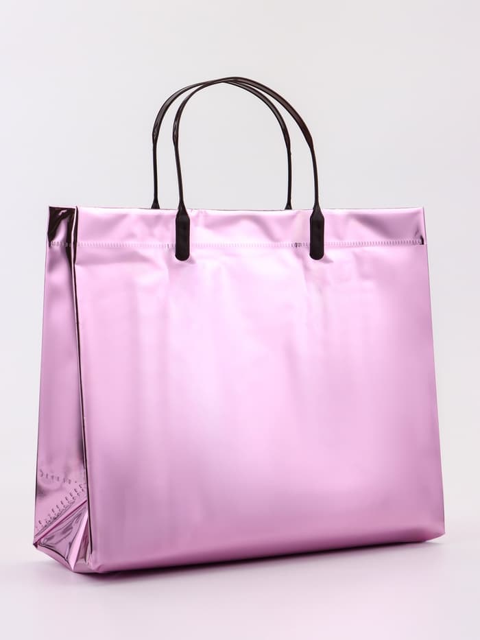 Пакет подарочный ПВХ, голография, розовый, пластиковая ручка, 26×22.5×10 см