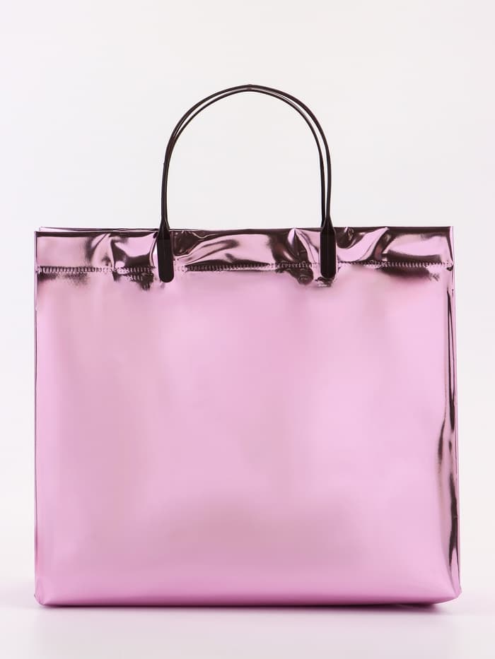 Пакет подарочный ПВХ, голография, розовый, пластиковая ручка, 26×22.5×10 см